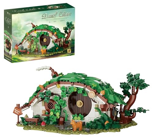 Dwarf Cottage Bag end Building Block Set – 1088PCS Fantasy House Bricks Kit with Detachable Roof, Tree Hole Architectural Model Home Decor, STEM Education Toy, Treehous, for Adults, Kid