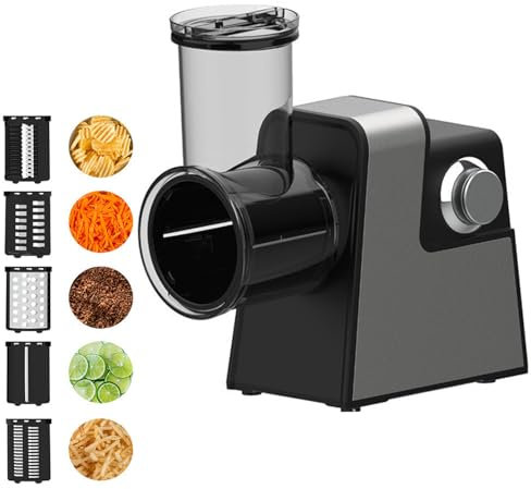 Rallador eléctrico, rallador múltiple y cortador de verduras, rallador automático de queso con 5 cuchillas para queso, pepino, zanahoria, patata