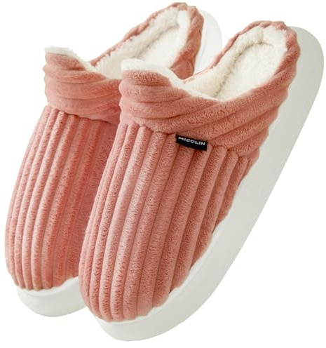 Misolin Zapatillas de Estar por Casa Mujer Invierno Cálido Pana Pantuflas con Memoria Espuma Cómoda Antideslizante Suave Zapatos, Rosa 260(36-37.5 EU)