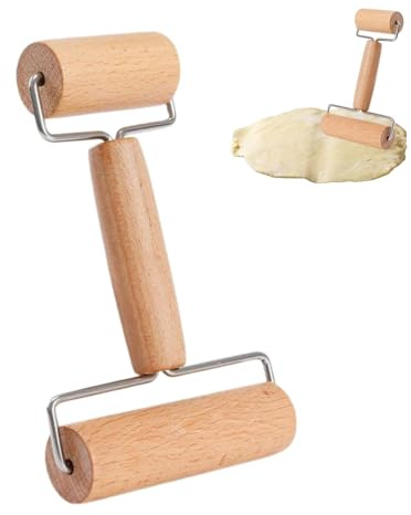Mattarello in legno, piccolo con 2 rulli e raschietto per pasta, accessorio da forno per stendere la pizza, biscotti, pasta di fondente, pasta non adesiva