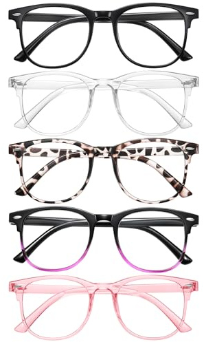 zehexa 5 Pack Reading Glasses for Men and Women, Blue Light Blocking, Round Frame Computer Glasses for Screen Use, Anti Eyestrain Lightweight Readers +1.5
