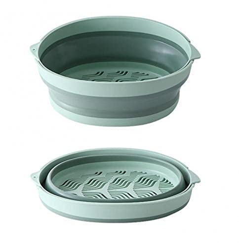 MENGKK Kitchen Strainers Foldable Drain Basket Portable Double-Layer Hollow Vegetable Storage Washbasin Kitchen Tools(Green,Large)