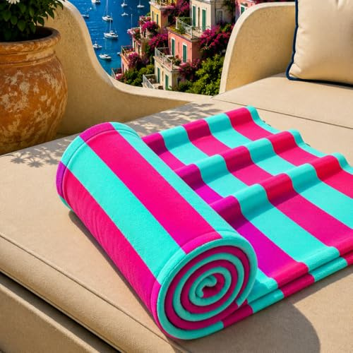 PETTI Artigiani Italiani - Telo Mare Microfibra, Asciugamano Mare o Piscina, Telo per Lettino Spiaggia, Grande 90x180 cm, Righe Tiffany Fucsia
