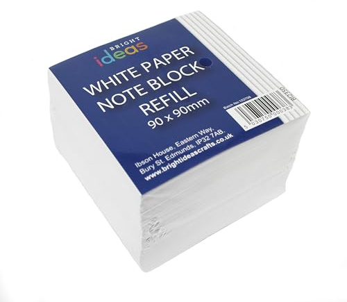 Bright Ideas Bloc de notes en papier blanc, blanc, 9 cm x 9 cm, cube avec feuilles blanches, bloc mémo et distributeur, bloc-notes et petit papier à écrire pour l'école, le bureau, la maison