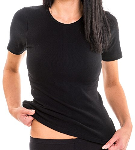 HERMKO 1800 3er Pack Damen Kurzarm Unterhemd aus 100% Bio-Baumwolle,Farbe:schwarz;Größe:48/50 (XL)