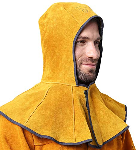 AP Welding Hood Helmet Golden Cowhide Split Leather Caps with Neck Shoulder Drape for Head Protection