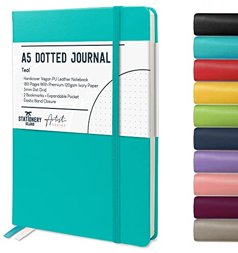 STATIONERY ISLAND Quaderni a Quadretti A5 – Bullet Journal Puntinato, 180 Pagine Taccuino, Notebook Quaderno Appunti 120gsm. Quadernino Per Agendina, Studio, Viaggi, Diario e Progetti. (Turchese)