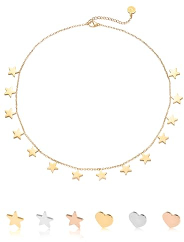 inSCINTILLE Collana con Stelle e Cuori Pendenti Donna in Acciaio Inossidabile con Chiusura Regolabile, Collana Stelline multifilo ad 1/2/3 Fili con Confezione Regalo (Stelle 1 Filo - Oro Giallo)