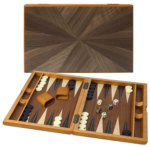 GSE Games & Sports Expert Premium Wooden Folding Inlay Backgammon Board Game Set, Classic Traditional Strategy Board Games (Focus- 17 Inches)