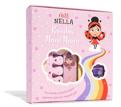 Miss Nella nagelfil & nagellack tillbehörsset för barn + avtagbart nagellack, nagelklistermärken, tatueringar, nagelfil och tåspridare – speciellt tillverkad för barns händer och fötter