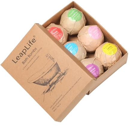 LeapLife Bath Bombs Gift Set,Organic Handmade Large Fizzer with 100% Natural Materials for Kids, Women Men, Best Gift for All Festivals including lemon, rose, lavender, vanilla, green tea, ocean(6pcs)