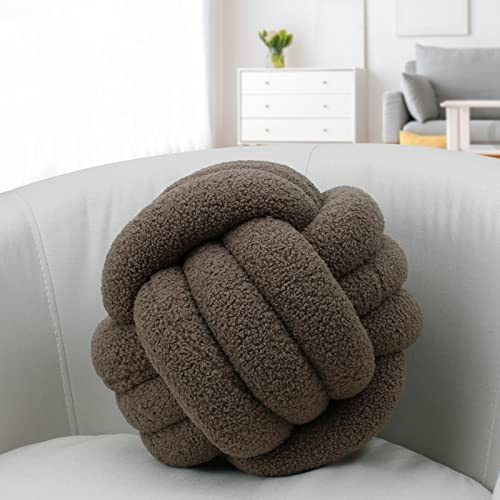 IIQI Knotenkissen, Kugelförmige Kissen Imitation Lamm Daunen Mehrere Größen Knotenkissenball weiches handgewebtes Sofakissen, verwendet für Wohndekoration (Hellbraun 26,21.8 cm)