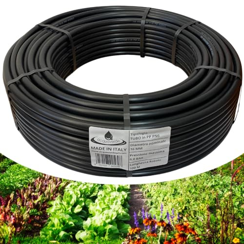 acquaverde | Tubo in Polietilene Ø 16 mm PN6, Rotolo da 100 mt a Bassa Densità PE-BD per Irrigazione di Campi, Orto, Giardino e Sistemi Irrigui, Resistente a Raggi UV e Fertilizzanti - Orto Facile