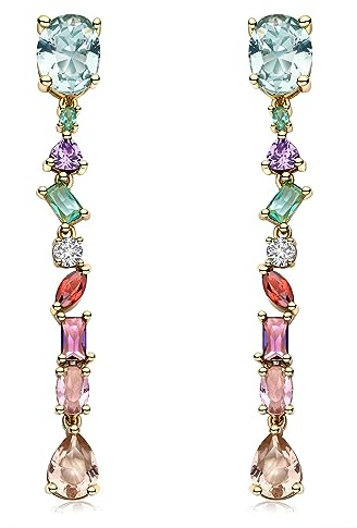 YEPZOKO Long Crystal Dangle Earrings for Women Wedding Bridal Colorful Rhinestone Cubic Zirconia Drop Earrings for women Mom Wife (Multicolor-light)