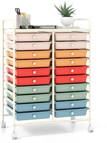 GiantexUK 20 Drawers Storage Trolley, Multipurpose Mobile Rolling Cart with Lockable Wheels, Rolling Utility Shelving Organizer Unit for Home Office Salon (Colorful)