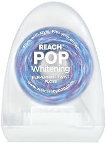 REACH POP Whitening Dental Floss, Peppermint, Baking Soda Infused, Teeth Whitening, Plaque Remover for Teeth, Shred Resistant, Vegan Wax, Cruelty Free, Oral Care, PFAS Free, 1 Pack, 54.6 yd