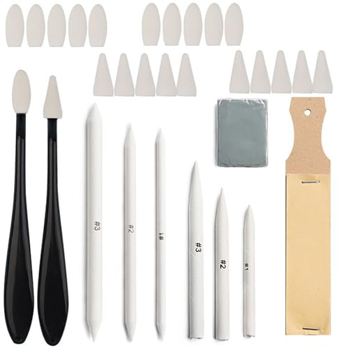 Lot de 30 Estompeur Dessin, Gomme Mie de Pain, Estompe Dessin pour Croquis, Kit Estompe en Papier, Mélange de Taille Estompe en Papier Dessin, Gomme Mie de Douleur