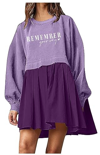 AMDOLE Robes d'été pour femmes UK Fashion Remember Your WHY Heart Print Sweatshirt Robe à manches longues Col rond Pull Sweatshirt Sweatshirt Décontracté Robes pour femmes UK Plus, violet, M