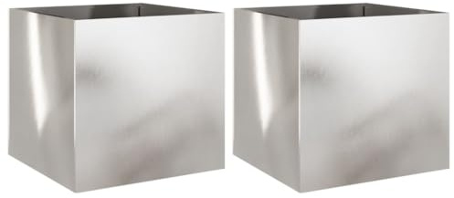 2er Set Blumentopf aus Metall, Outdoor Balkon Blumenkübel Pflanzkübel Blumenkasten Moderner Hochbeet Pflanzkasten für Haus und Garten, Silbern 49x47x46 cm Edelstahl