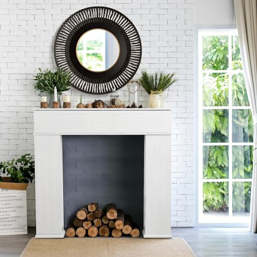 BRILVERDE Consola de chimenea con espacio de almacenamiento - 107 x 19 x 100 cm Armario decorativo moderno minimalista para chimenea, adecuado para salón, comedor, dormitorio, hall de entrada, blanco