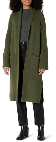 Amazon Essentials Women's Oversized-Fit Long Cardigan with Pockets Cotton Blend Textured Knit, Dark Olive, S