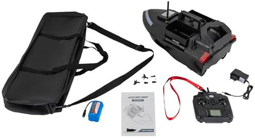 SYNCMH Barca per esca GPS per pesca RC, portata di 500 m, con custodia per il trasporto, batteria da 12000 mAh, durata 4 ore, 2 motori, 3 vani esche, 40 punti di posizionamento