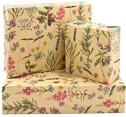 Flower Wrapping Paper 5pcs,Kraft Wrapping Paper for Women Girls Female,Floral Design for Birthday Mother's Day Wedding Valentines