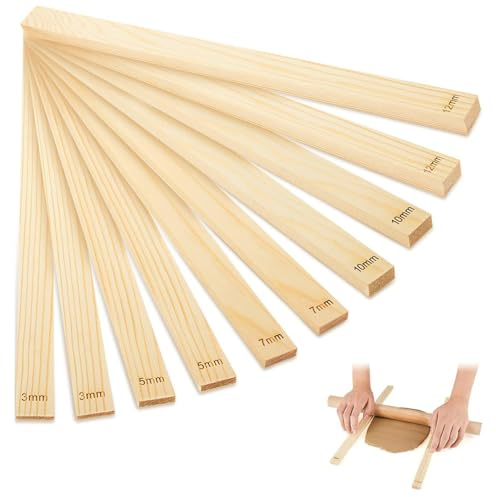 10PCS Pottery Rolling Guide Sticks Wooden Clay Rolling Pin Guides 3/5/7/10/12mm Thickness Clay Tools Rolling Pin Thickness Guides for Polymer Clay Pottery Tools DIY Crafts Clay Modelling Accessories