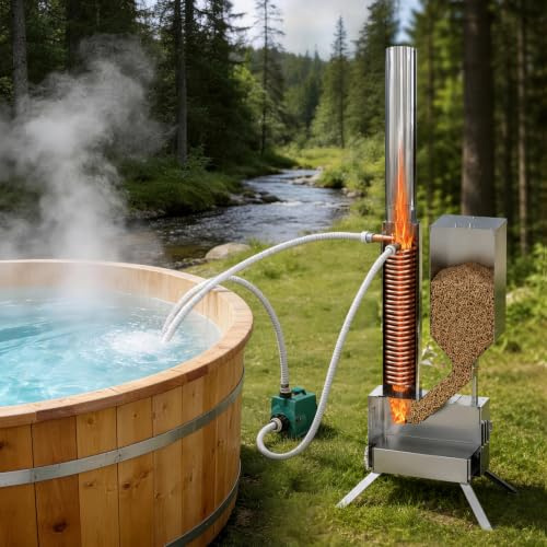ECO POOLTECH Chauffage à Granulés de Bois 5 KW pour Spa avec Échangeur en Titane | Chauffage à Granulés 5 KW pour Spas Extérieurs et Bains Nordiques, Réservoir 16 L, Jusqu’à 7 h d’Autonomie