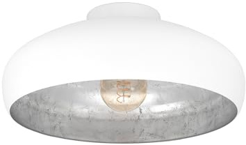 EGLO Taklampa Mogano, 1-flammig industriell, vintage, av stål | vardagsrumslampa i vitt och silver, kökslampa, hallampa med E27-sockel