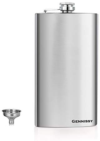 GENNISSY 10oz Hip Flask for Liquor - 304 Stainless Steel Silver, Leakproof with Funnel & Never Lose Cap, Gift for Men Women (Groomsmen, Camping, Wedding)