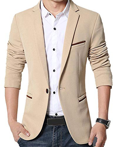 Gopune donhobo Men's Slim Fit Casual One Button Suits Coat Solid Blazer Business Jacket, XL, Khaki