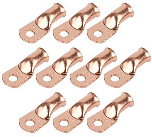 RIOCAN 4/0 AWG (0000 Gauge) 3/8″ (M10) Copper Ring Terminals, 10 Pcs Heavy Duty Battery Cable Lugs for Industrial Power Distribution & Welding Systems