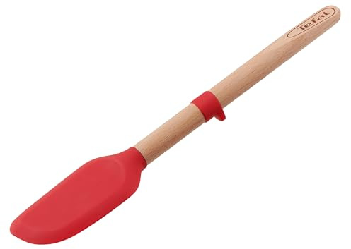 Tefal Ingenio Wood Espátula de silicona con mango de madera, FSC 100%, antirayaduras, resistente al calor, marrón y rojo, K23046