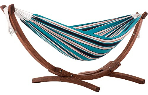 Vivere C8SPSN-SU - Hamaca Doble de Sunbrella® con Estructura de Arco Estable de Madera de Pino Maciza, tamaño Mediano