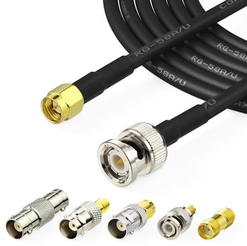 Superbat Cable SMA Macho a BNC Macho RG58 2m Cable SMA a BNC de Extensión 50ohm Cable de Antena Coaxial con Kit de 5Pieza de Adaptador RF para Radioaficionado Antena Externa Router WiFi etc.