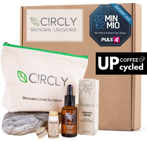 CIRCLY Gesichtsserum, Lippenpflege und Beauty Bag mit upgecycelten Inhaltsstoffen 3-teiliges Set vegan, pflegend
