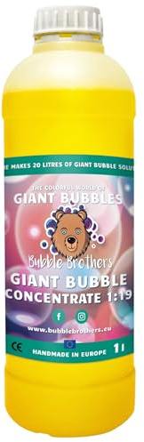 Bubble Brothers Concentrado gigante de burbujas de jabón de 1 litro para 20 litros de líquido de burbujas de jabón para el día de nacimiento de los niños mezcla de burbujas para Giant Bubbles