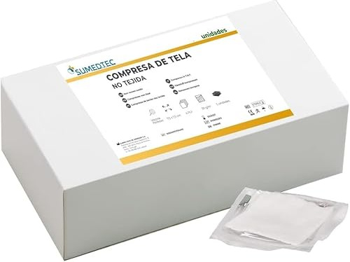 Sumedtec - Gasas Estériles 7,5 x 7,5 cm - Esponjas de Gasa de 4 capas - no Tejido para el Cuidado de Heridas, Apósitos de uso médico. Pack de 100 unidades empacadas en 50 sobres de 2ud.