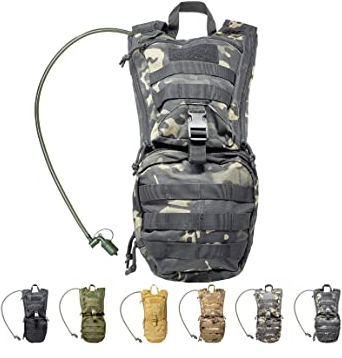 Save & Protect Trinkrucksack mit Trinkblase 2,5L für Fahrrad, Laufen, Wandern, nach Militärstandart - robust, sicher und wasserabweisend - Farbe Black Camouflage Tarnmuster
