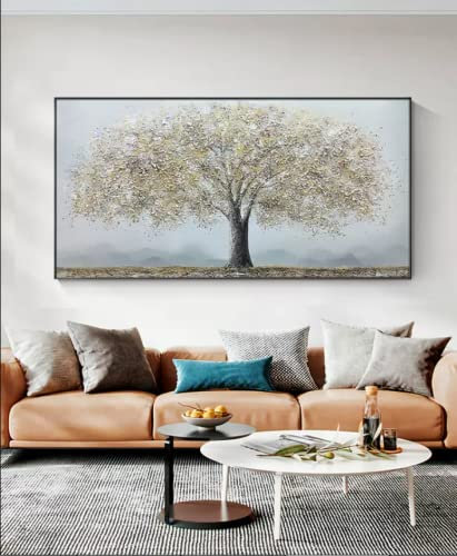 RGVV Cuadros Oleo Pintados A Mano sobre Lienzo Grandes,Arte De Pared Extra Grande Original Pintado A Mano Pintura Al Óleo Árbol De La Vida Cuadro Pintura De Pared Lámina De Oro Sin Marco Obra De Arte