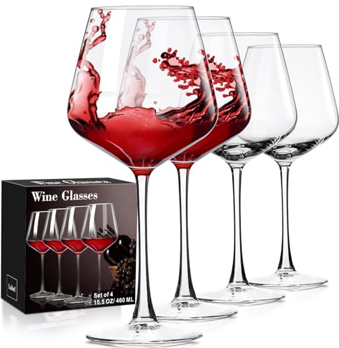 PARACITY Juego de 4 copas de vino tinto y blanco, 460 ml, vidrio premium sin plomo, estilo italiano, para vino tinto y blanco