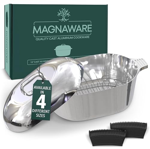 Magnaware Horno Holandés de Aluminio Fundido – Olla Ovalada Ligera con Tapa para Familias & Fiestas – Distribución Óptima del Calor para Cocción Lenta, Horneado & Platos Cajún – 9,5L