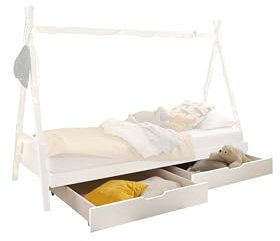 SORA Schubkasten 2-er Set für Sora Kinderbett Zeltbett Bett 90 x 200 cm Massivholz Kiefer- Kinderbett-Jugendzimmerbett -in weiß - 97 x 15 x 91 cm (B/H/T)