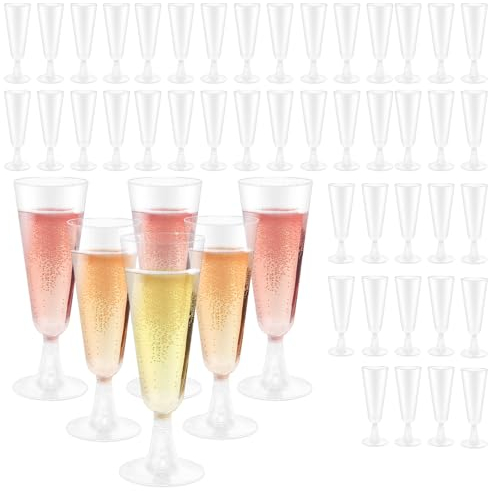 Aerzouser Sektgläser Plastik 50 Stück, Wiederverwendbare Sektgläser Kunststoff, 160ml Durchsichtige Champagnergläser, kunststoff sektgläser für Geburtstag Hochzeit Party Picknicks