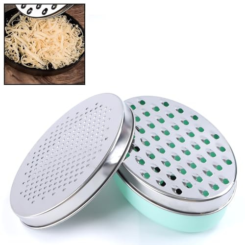 Cheese Grater Citrus Lemon Zester with Food Storage Container & Lid - Perfect For Hard Parmesan Or Soft Cheddar Cheeses, Ginger, Vegetables, Butter, Chocolate & Nutmeg (Green)