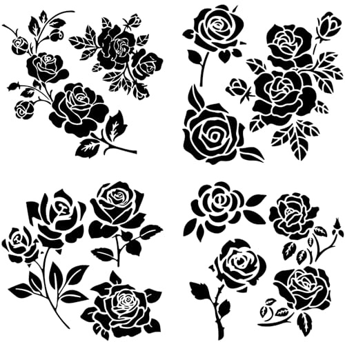GORGECRAFT 4-pack ros bildekal svart bil fönster klistermärke ros blomma bil dekaler vattentäta självhäftande dekaler bil laptop fönster stötfångare klistermärke för suv lastbil motorcykel dörrar