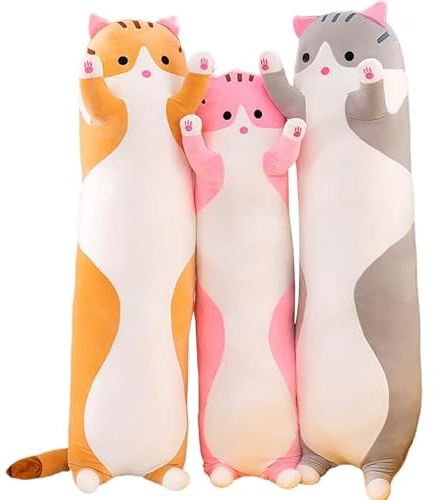 Kekeso Gatto Lungo Morbido Cuscino Plushies Grande Gattino Carino Imbottito Animale Bambola di Peluche - Regalo di Compleanno e Natale per Bambini (Rosa, 50cm)