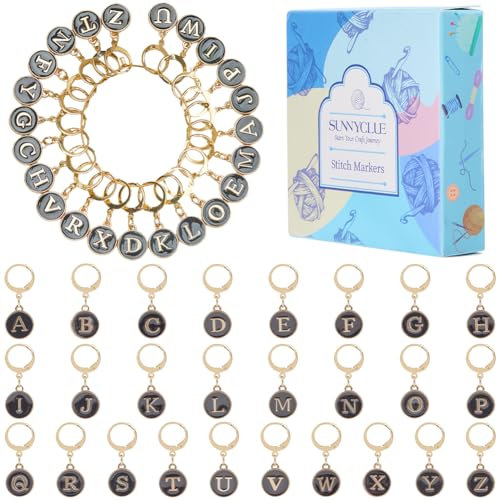 SUNNYCLUE 1 Box 26 Stück Häkel Charm Buchstaben Strick Maschenmarkierer Charms Schwarzes Alphabet Doppelseitig Emaillierte Legierung Häkel Charms Für Heimwerker Basteln Quilten Weben Nähzubehör Anfäng