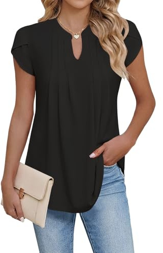 Cuptacc Blouse Femme Manche Courte T Shirt Elegant Noir L 42-44